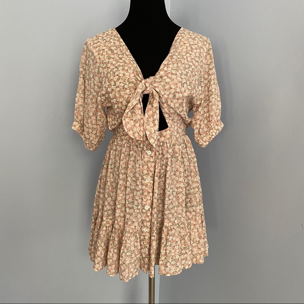 Margot Tie-Front Cutout Floral Crepe Dress - Size: XS